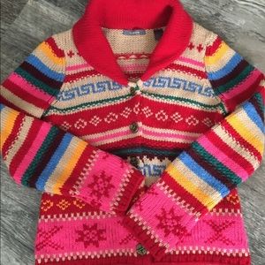 Vintage Liz Claiborne Striped Rainbow Color Printed Button Down Sweater Size M